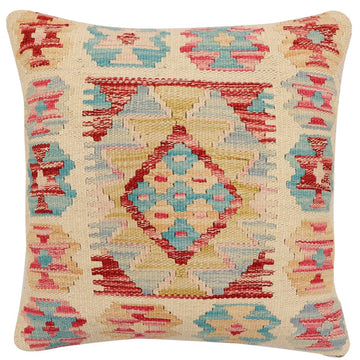 handmade Traditional Pillow Beige Red Hand-Woven SQUARE 100% WOOL Hand woven turkish pillow2' x 2'